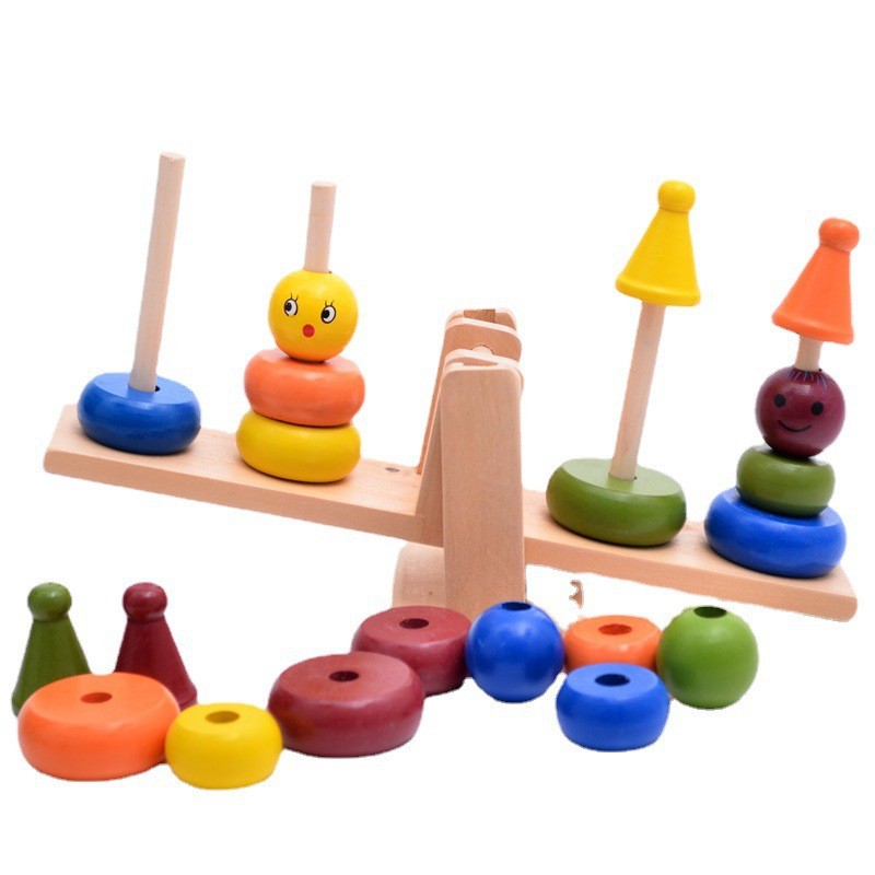 Educación temprana iluminación de madera gran escala payaso para niños collar padres-hijos columnas de bloques de construcción plegables juguetes escala
