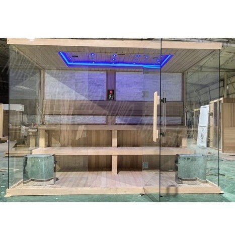 Sauna de teca de lujo canadiense importada personalizada con horno de sauna de Havia, piedra cultural, estrella