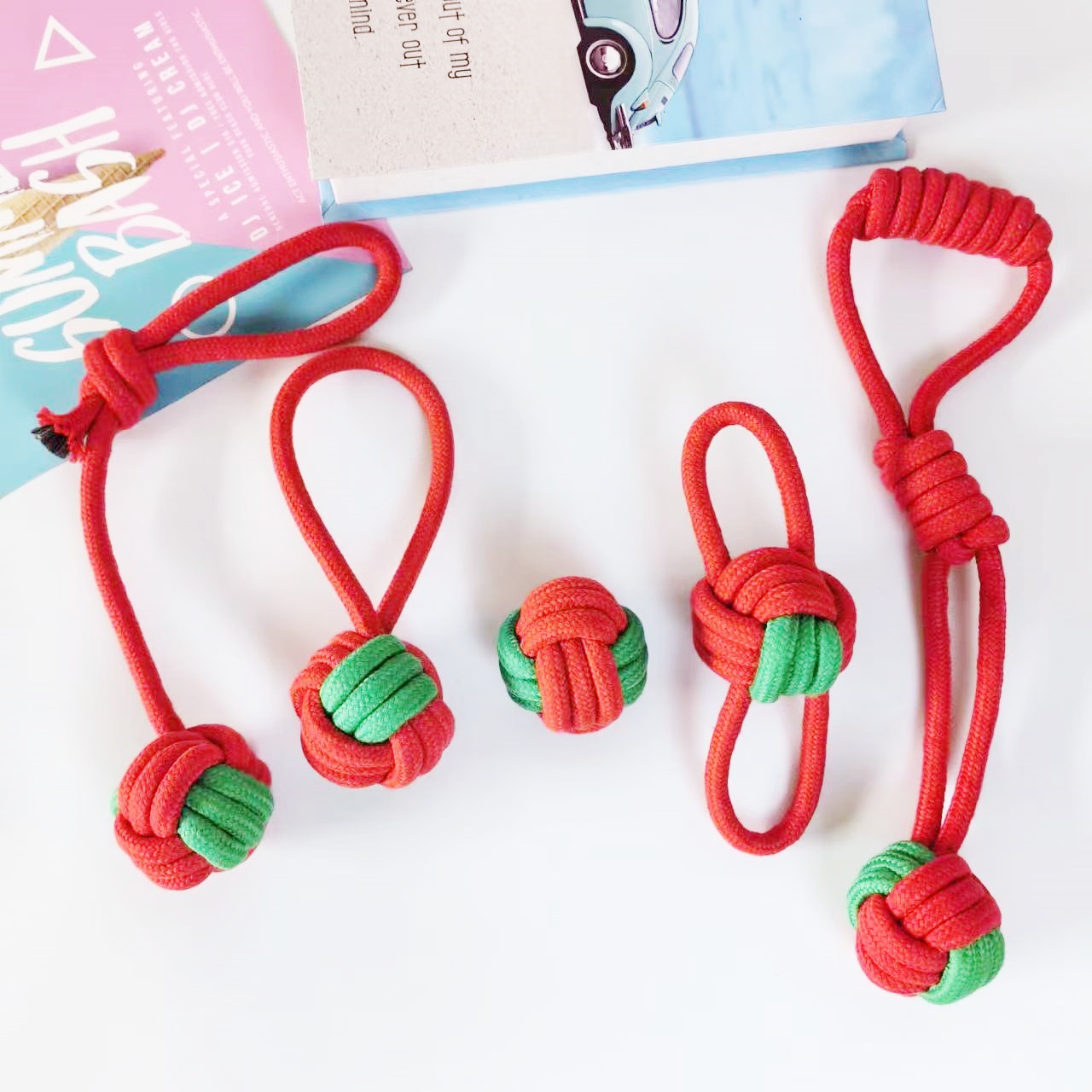 Juguetes para perros de gran venta transfronterizos, juego de juguetes de cuerda de algodón navideños para mascotas, juguete para la dentición, alivio del aburrimiento, juguete navideño con nudos resistentes a las mordidas.