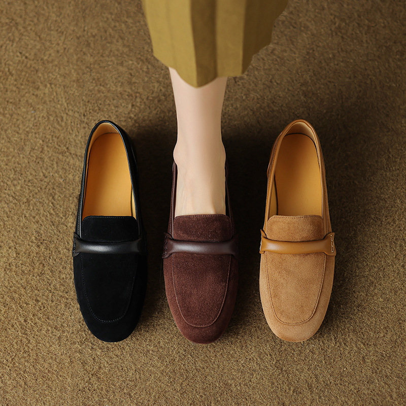 로퍼 2023 가을 새로운 여성 신발 청키 힐 로우 힐 패션 신발 복고풍 로우 탑 신발 라운드 토 얕은 입 싱글 레이어 신발