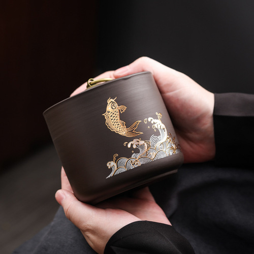 New ceramic purple sand jar tea jar tea sealed jar tea jar black tea Pu'er storage jar storage jar gift box