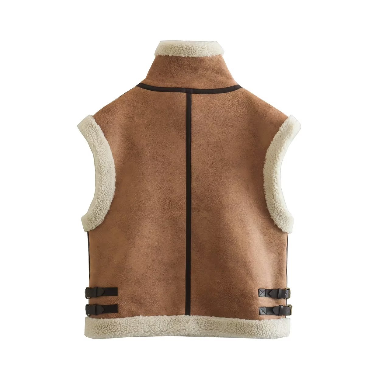 Gilet en daim tricolore pour femme, nouveau produit d'automne 2024, mode de rue, w050 9588_voghion.com