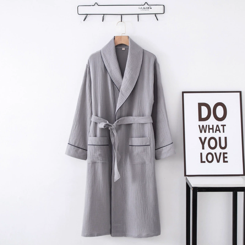 Cotton Bathrobe, Plus Size, Thin Long Belt, Long Sleeve Hotel Style