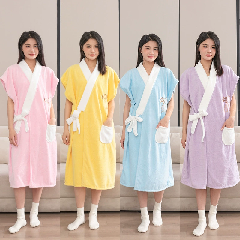 2024 новый плоский мультяшный кролик милый коралловый бархат юбка для ванной впитывает воду без волос, можно носить банные полотенца