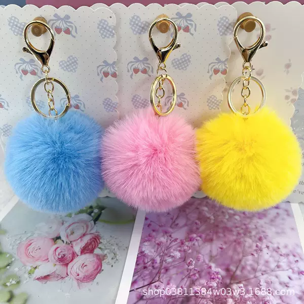 In-Stock Pom-Pom Pendant 8cm Rex Rabbit Fur Pom-Pom Keychain Pendant Clothing Bag Accessory Cross-Border