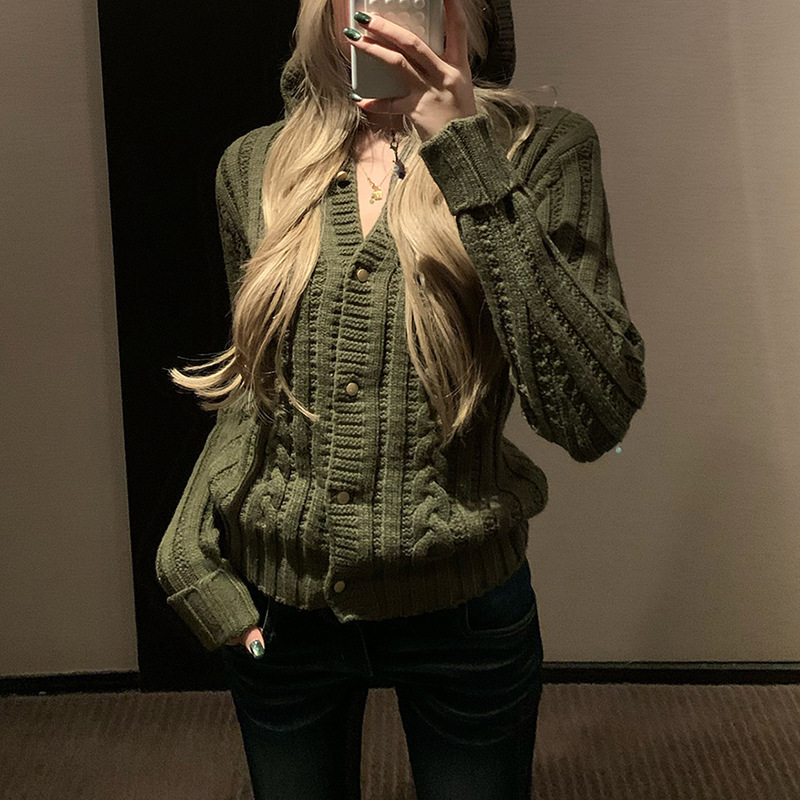 Bris Aesthetics Hooded Sweater Cardigan Women's Winter 2025 New Long Sleeve Slim V-Neck Knitted Sweater Bris Aesthetics Hooded Sweater Cardigan Women's Winter 2025 New Long Sleeve Slim V-Neck Knitted Sweater