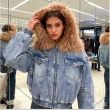 AJSTUDIO毛领翻领加绒牛仔外套配毛领羊滩毛仿毛可拆卸毛领