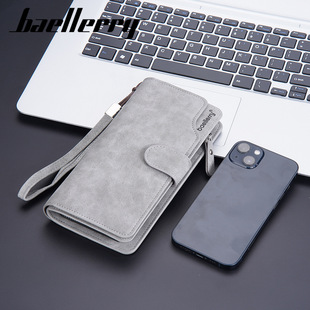 Baellerry New Men's Wallet Zipper Multi-Card Slot Wallet Buckle Retro High-End Handbag Clutch Bag