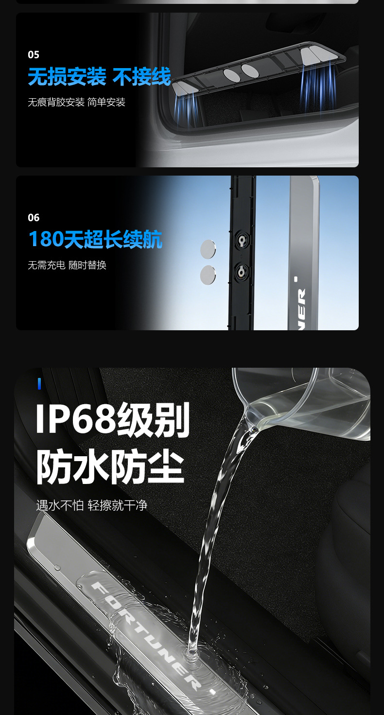 Suitable for Toyota Fortuner, Threshold Strips with Lights, New Led Wireless Sensor Car Welcome Step Plate