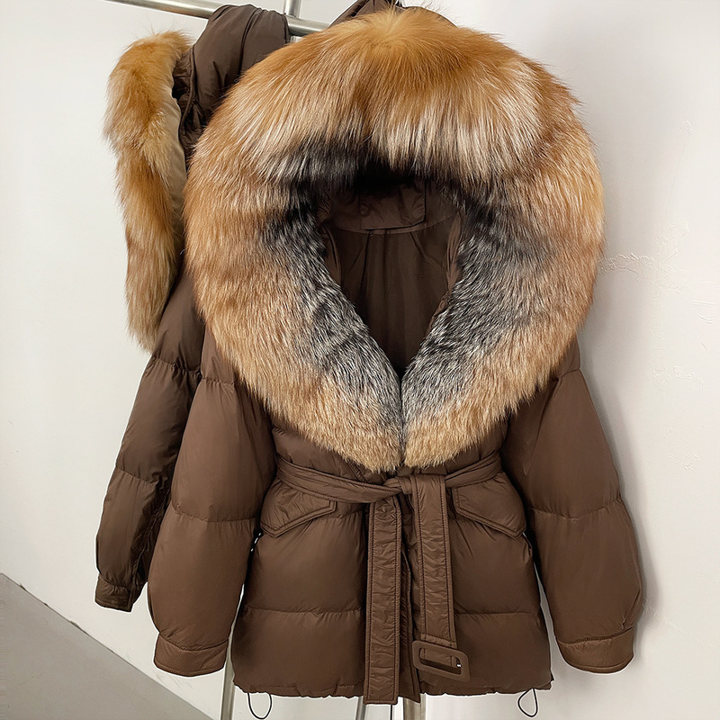 2025 Classy Oversized Fox Fur Collar Belt Hooded down Jacket for Women Korean Style Fashion Niche Design down Jacket 2025 Classy Oversized Fox Fur Collar Belt Hooded down Jacket for Women Korean Style Fashion Niche Design down Jacket
