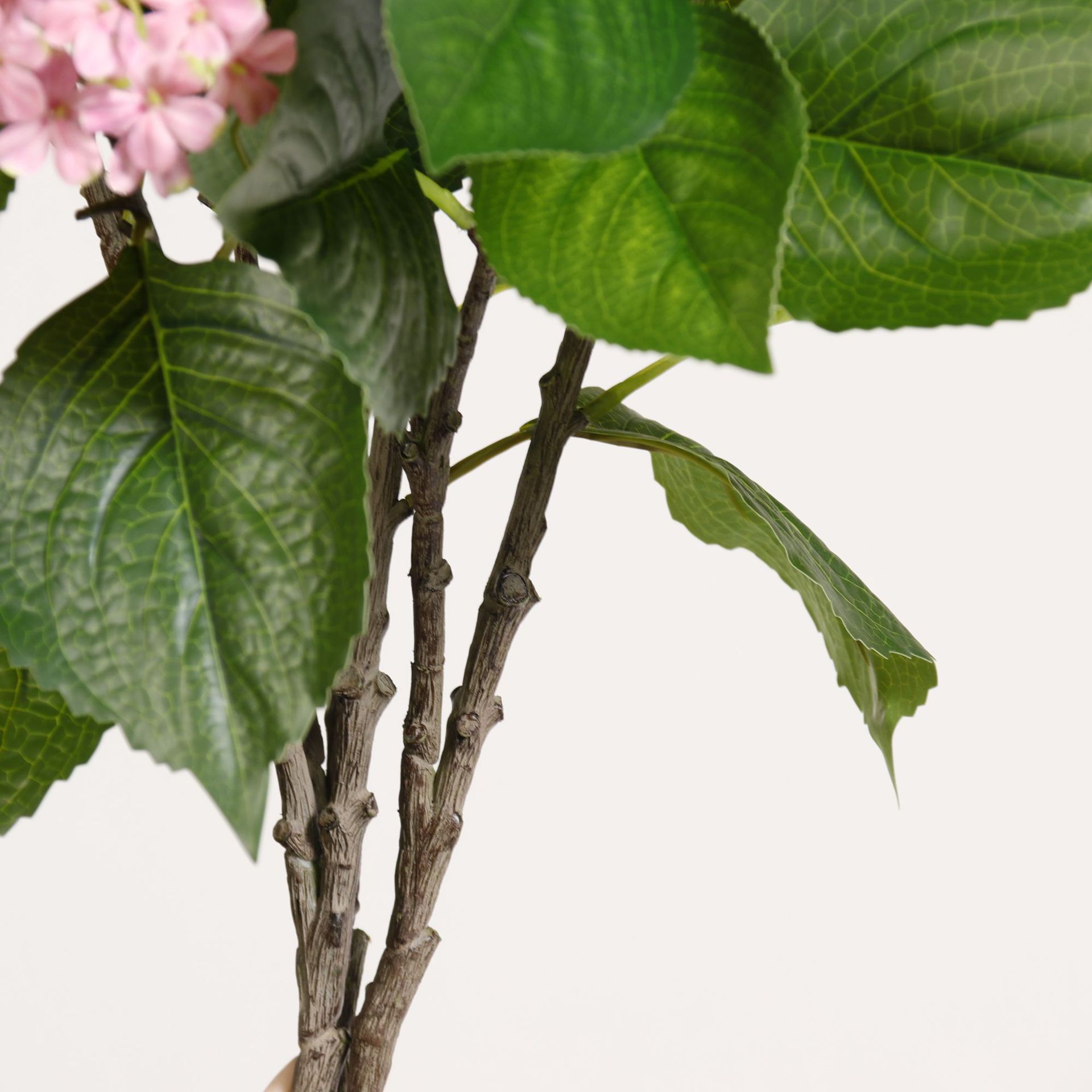 Simulación de hortensias ramitas 2 cabezas de flores de bola de nieve con hojas interior hogar decoración de bodas decoración de flores conjunto de flores artificiales