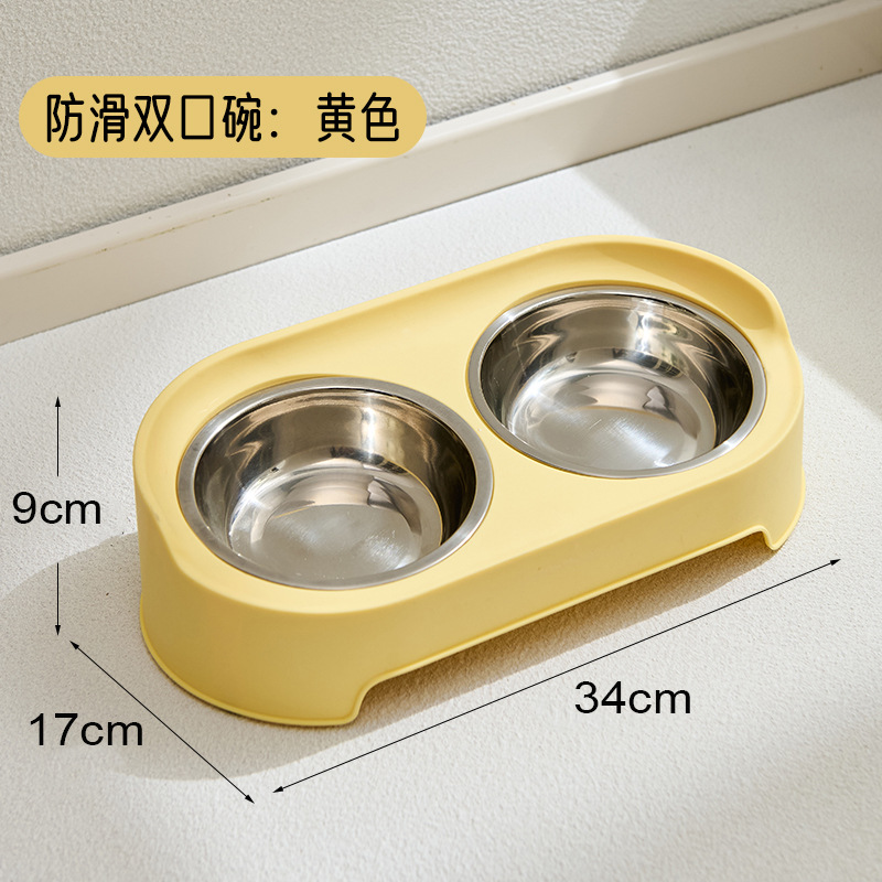 Mesa de comedor a prueba de fugas amarilla + doble tazón de acero inoxidable