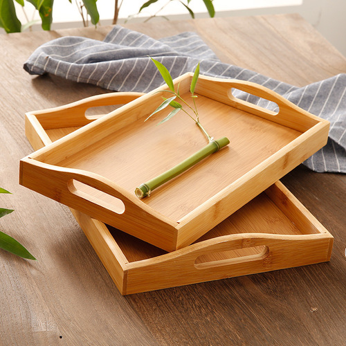 Bamboo and Wood Tray Home Solid Wood Rectangular Tea Tray Water Cup Tray Japanese Style Bread Wood Tray Commercial Serving Plate