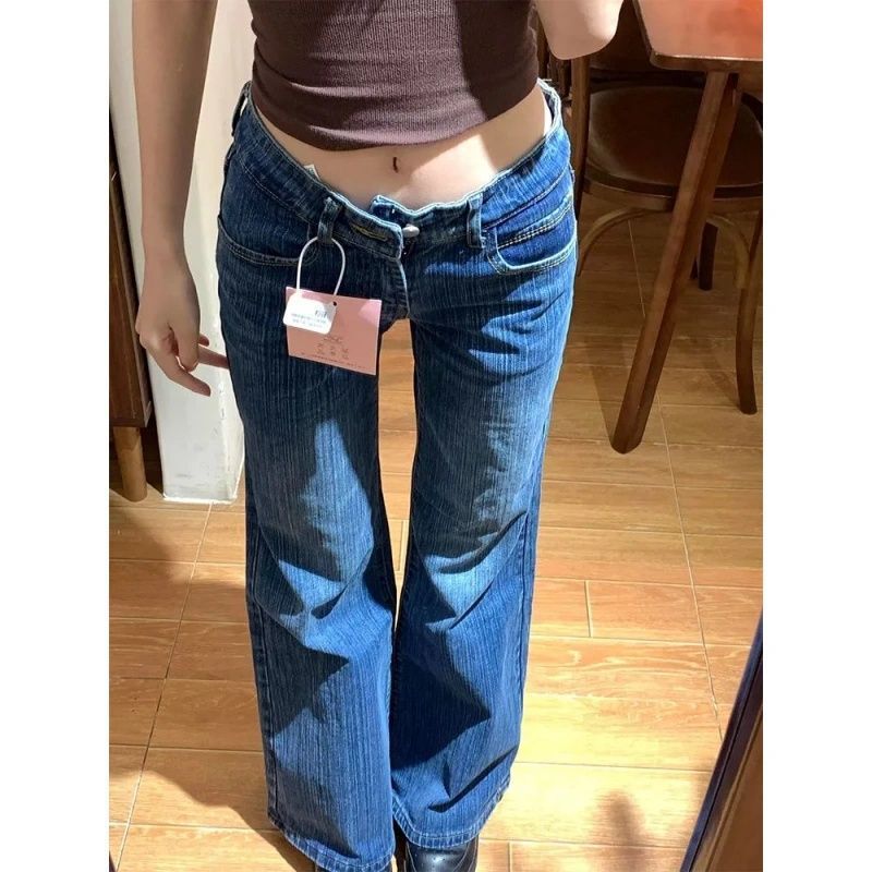 2025 Bamboo Flared Jeans New Summer American Style Hot Girl Low-Waist Slimming Loose Bell-Bottom Floor-Length Pants