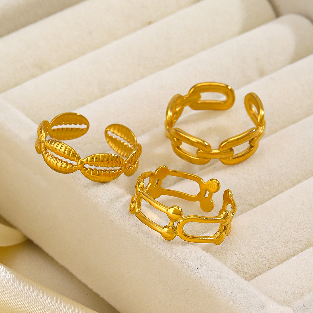 18K Gold Plated Plating Material Open Ring Classification Adjustable Ring Size PVD Coated 18K Gold Plated Solid Color 304 Stainless Steel Simple Style Commute Waterproof Non Tarnish Open Ring