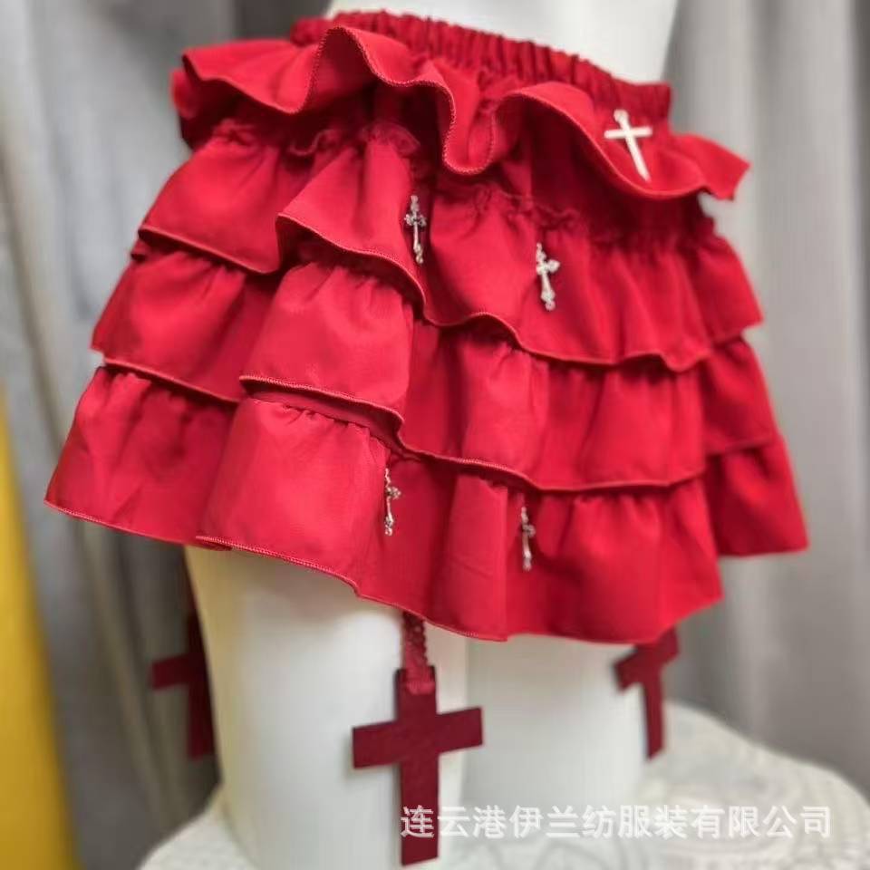 Black and White High-Waist Puff Skirt, Light Punk Outer-Wear Mini Skirt, Anti-Exposure Lining — detail image 3