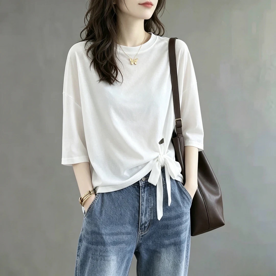 Mm624【High-Quality Original Bagged Design】Irregular Patchwork Short-Sleeve T-Shirt That Hides Imperfections