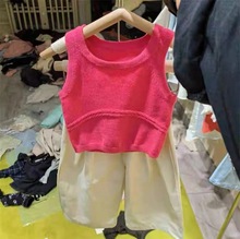 韩国童装2024春夏季新款女童套装宝宝洋气纯色针织背心长裤两件套