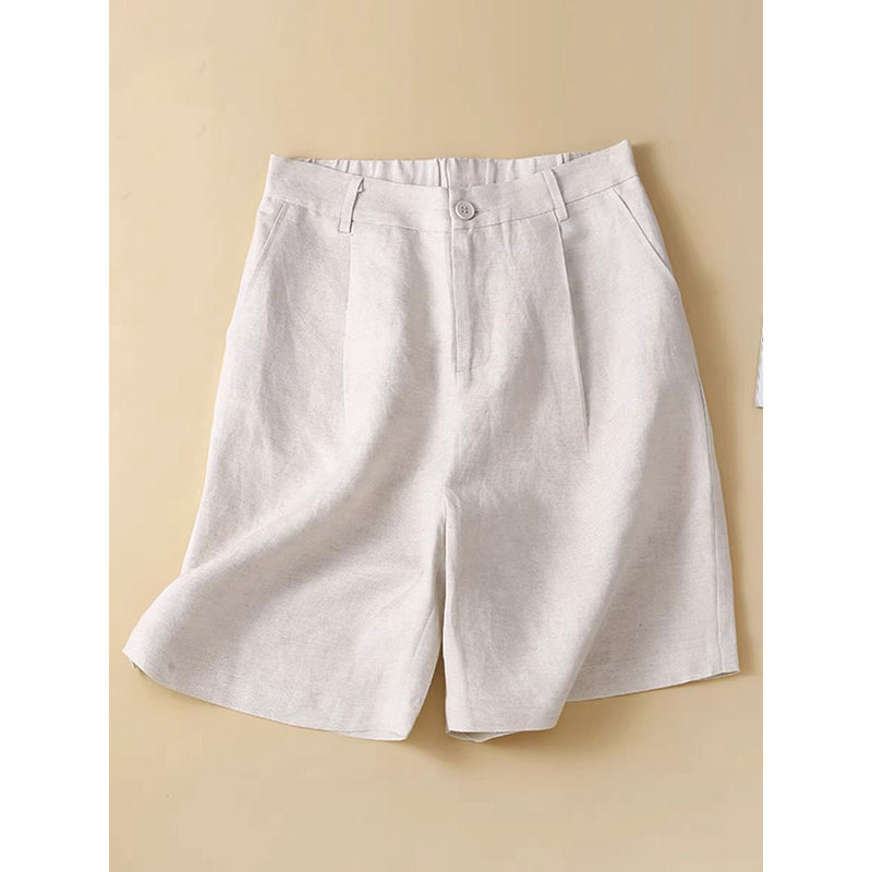 2026 Summer Purple Wide-Leg Pants Linen Shorts Women's New Style Five-Point Cotton-Linen Pants Suit Casual Mid-Length Pants A4628