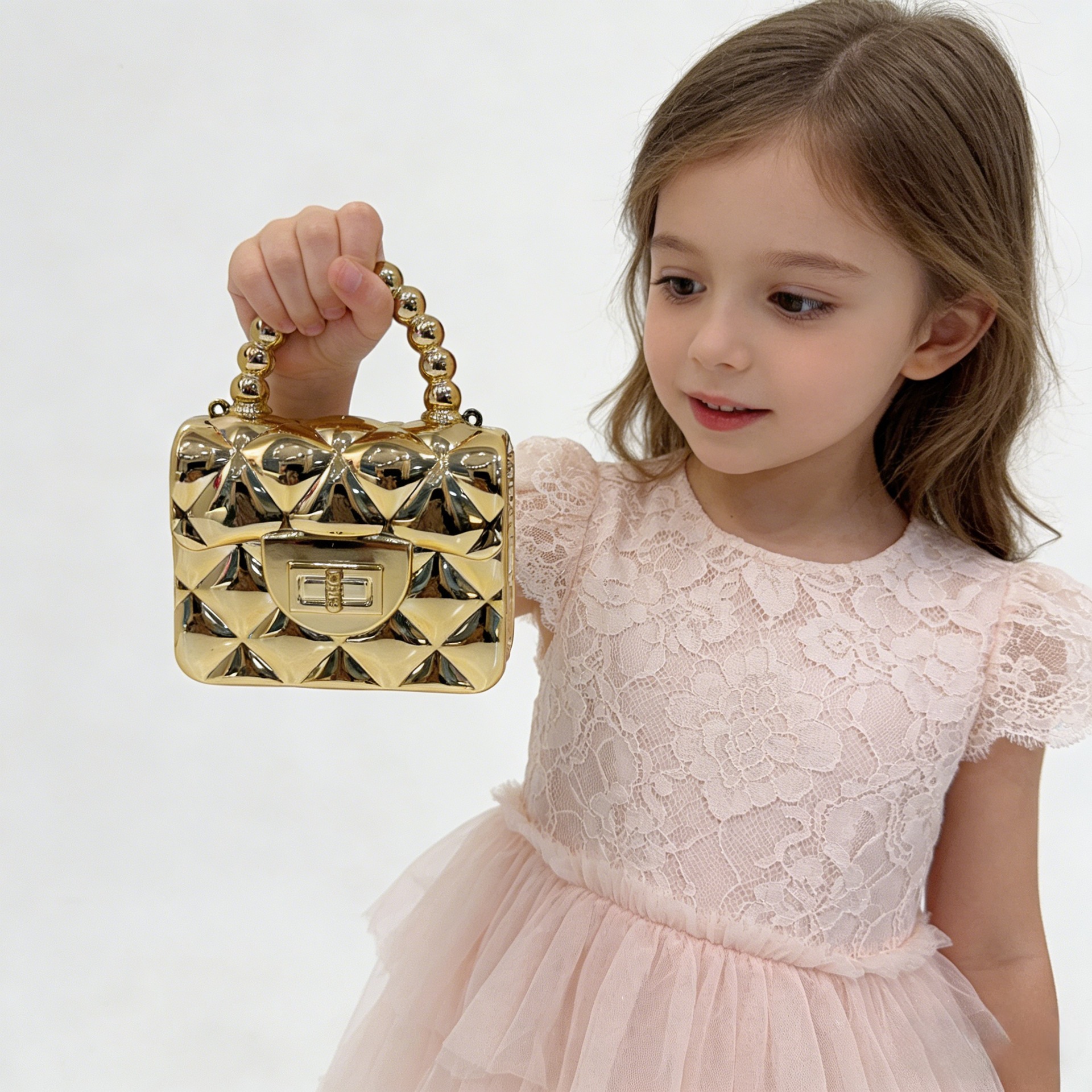 Mini borsa a tracolla in acrilico con paillettes tinta unita per donna, borsa da sera alla moda per bambini color rossetto_voghion.com