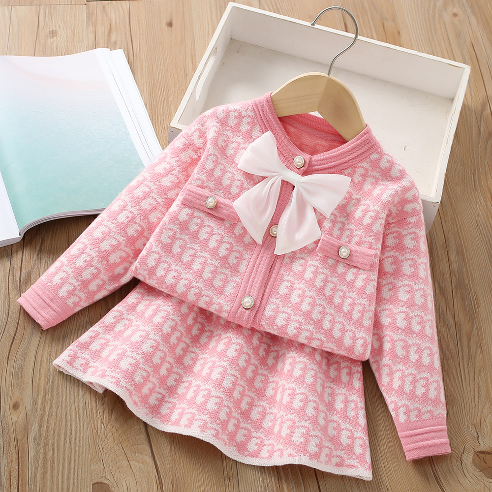 Suéter para niña, otoño/invierno 2023, nuevo estilo occidental, pequeña fragancia, pajarita de manga larga, vestido de princesa para niños dos_voghion.com