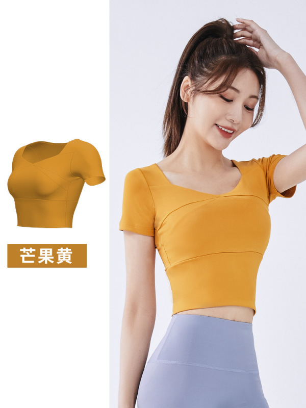 Juyitang 夏ショート女性スポーツトップ胸パッド付きランニングタイトヌードフィットネスヨガ半袖|undefined