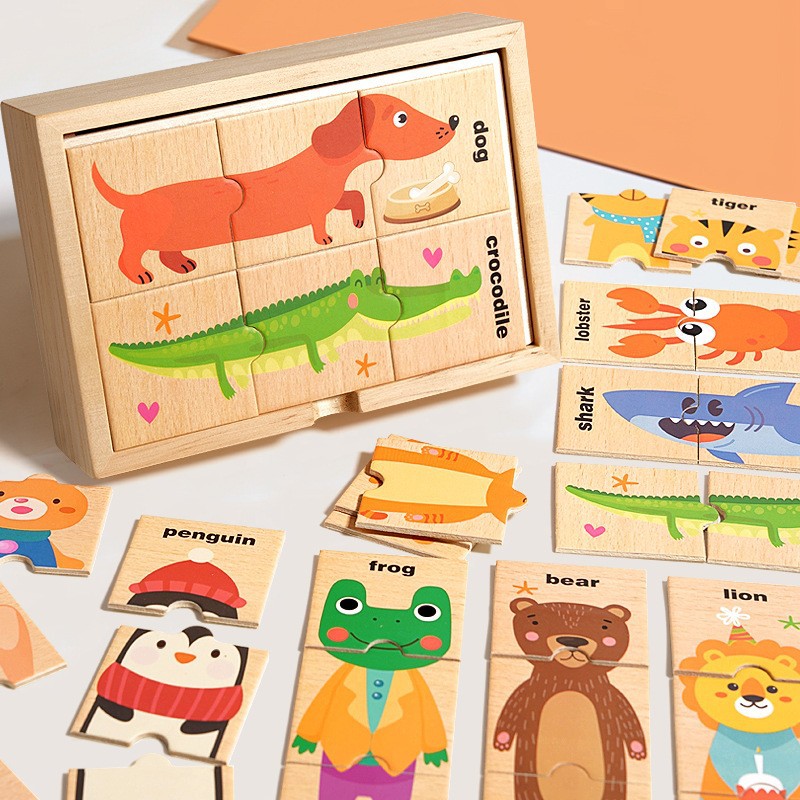 Rompecabezas de animales de educación temprana para niños transfronterizos Juego de combinación de formas Juguetes de entrenamiento de rompecabezas Rompecabezas de madera interactivo entre padres e hijos