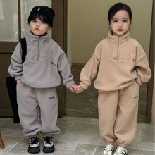 儿童秋冬季摇粒绒套装男童加绒卫衣女童运动2024新款春秋宝宝衣服