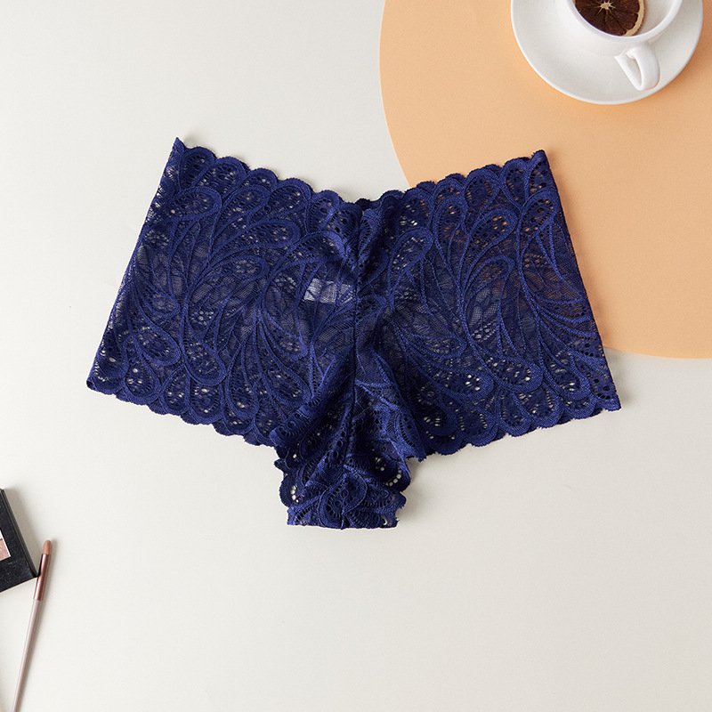 Pantalones de encaje sexy de mujer hueco encantador seductoras pantalones planos cómodos transpirables entrepierna de algodón de mujer