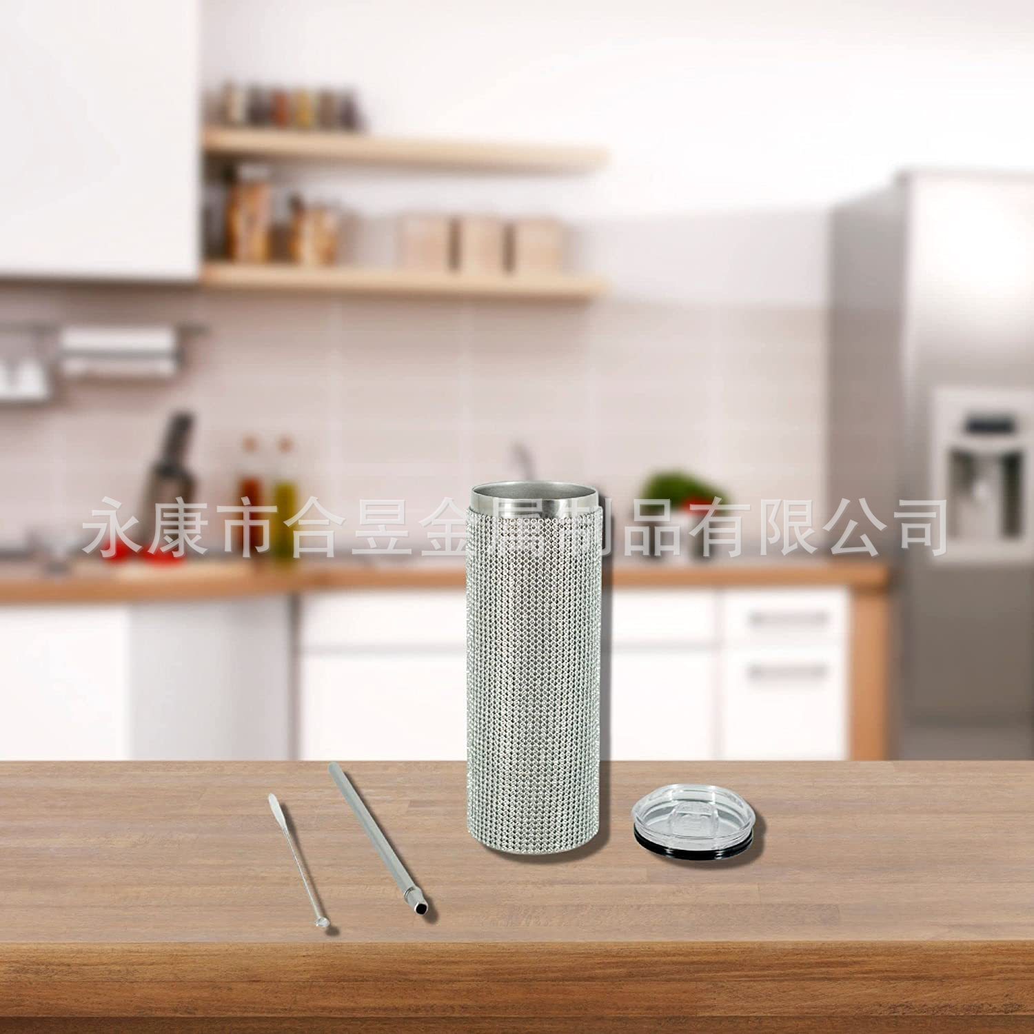 Con incrustaciones de diamantes de 20oz de acero inoxidable aislado frío taza recta taza de café de paja taza de agua del coche