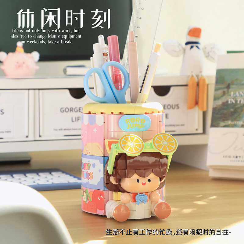 费米S2216肉肉酱笔筒潮玩桌面摆件创意礼物益智拼装小颗粒积木|undefined
