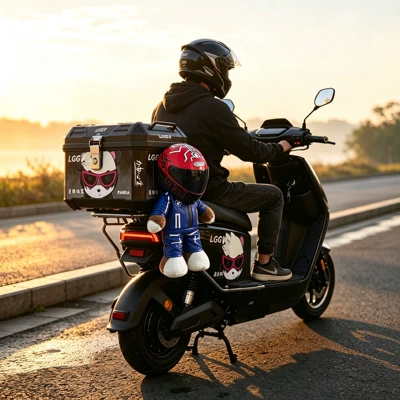 Motorcycle trunk, designed for Ninebot scooters, also suitable for - 48l-black-and-gray-lucky-bear-plush-toy-top-tier-edition-blue-bear-with-red-ant-plush-inner-lining-backrest-base-installation-kit