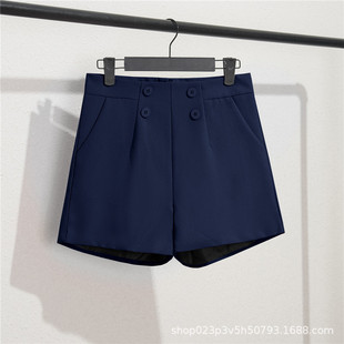 2022 Summer Blue Suit Shorts Women's Summer High Waist Thin Loose Five-point Pants Straight Hong Kong Flavor Casual Pants for Women