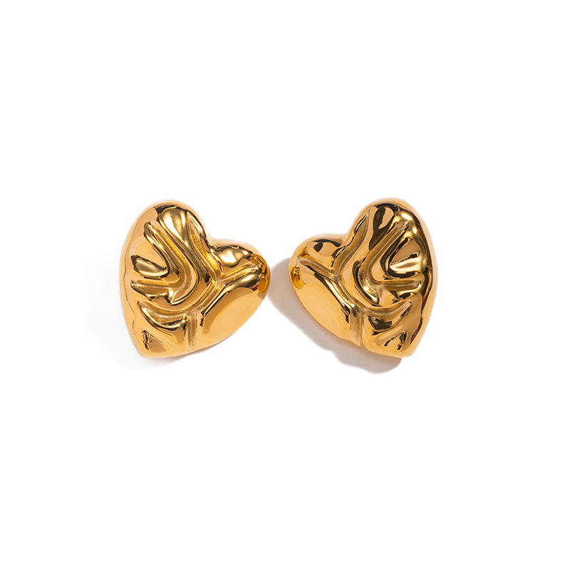 TENA INS estilo europeo 18K oro exagerado gran amor en forma de corazón pernos de acero inoxidable agua ondulada joyas pendientes de corazón de桃ar