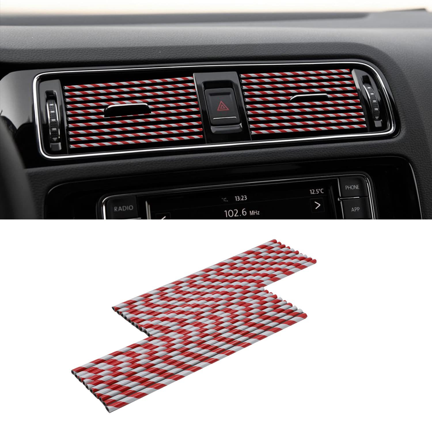 24 colores de salida de aire del coche tira decorativa clip de malla medio en forma de U galvanoplastia brillante tira de aire acondicionado color cromo modificación interior