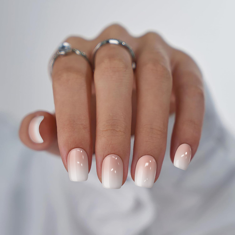 European and American Hot-Selling Simple European Square Nail Patches, Sexy Elegant Nail Patches Wholesale, Pink and White Gradient Wearable Nails