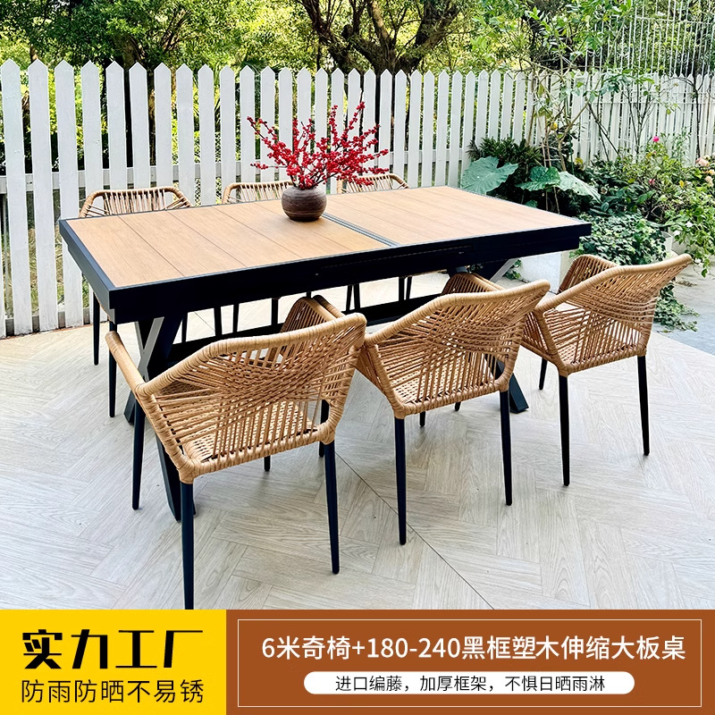 Mesa y silla al aire libre silla de patio silla de caña silla de ocio al aire libre villa jardín tela de caña combinación de mesa y silla de madera a prueba de agua y protección solar