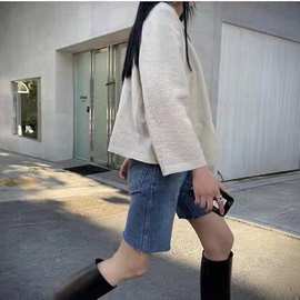 【售空勿拍】韩国东大门masculine高腰直筒毛边 五分裤 牛仔短裤