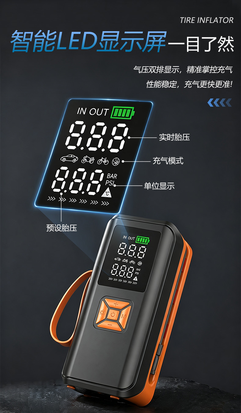 Small Car Air Pump, Portable Digital Display Air Pump, Tire Electric Air Pump, Wireless Car Air Pump