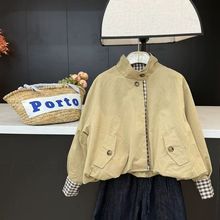 两面穿~女童韩版短款风衣外套中大童春秋季新款格子上衣儿童洋气