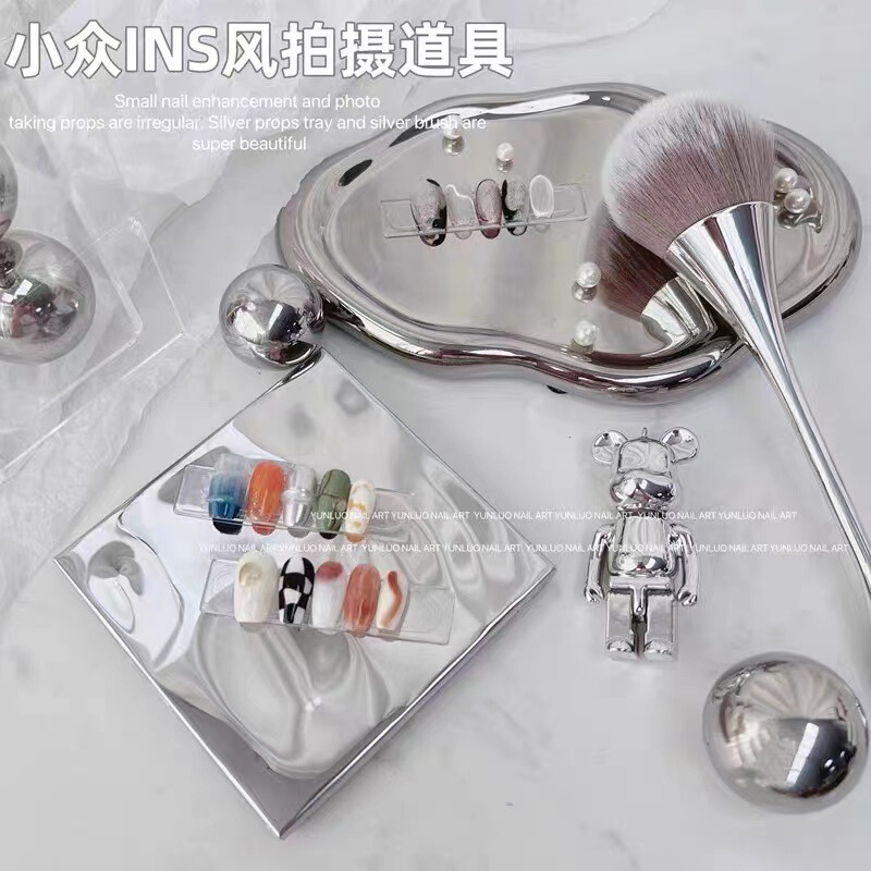 ins style nail art photo props niche style irregular water ripple silver brush background tool Net red ornaments