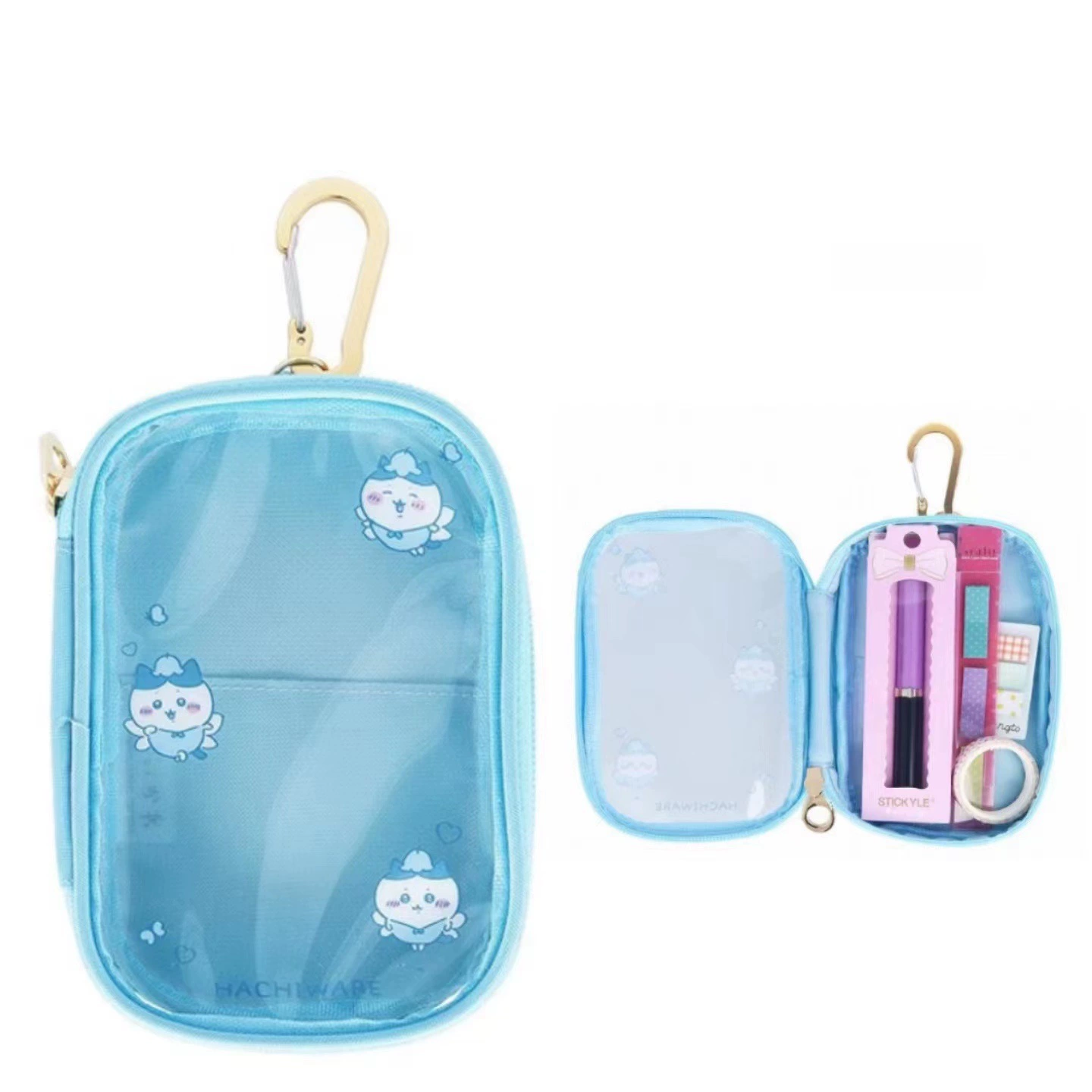 Small Clear Pouch, PVC Keyring Wallet, 16×11×3 cm, Zippered Cute Storage Case