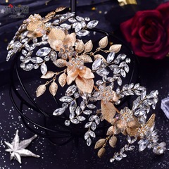Youlapan cross-border European and American alloy leaf rhinestone three-dimensional flower headband bridal headdress headband hair piece HP391
