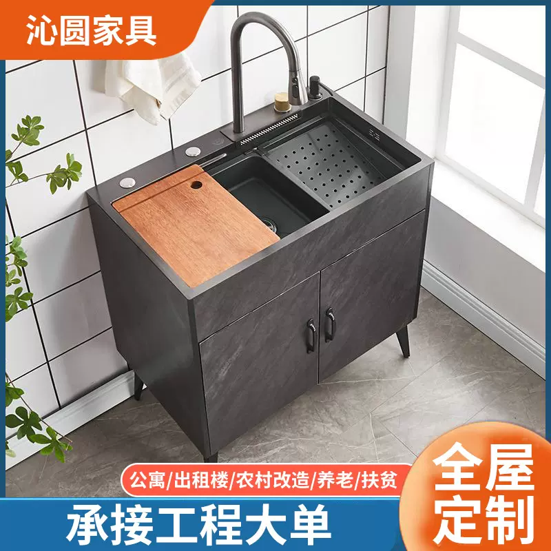 简易水槽双槽不锈钢水盆家用厨房洗菜盆一体橱柜商用不锈钢洗碗池