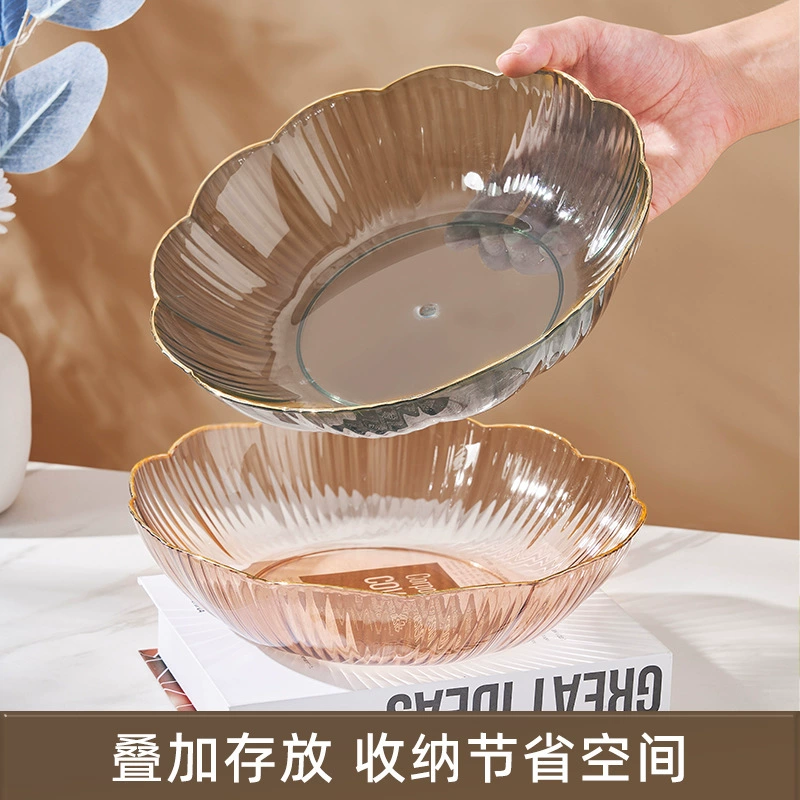 Плоская фруктовая тарелка Bingbu с золотым краем прозрачная для чая, домашняя гостиная, перекус, конфеты, большая вместимость, овощная вода