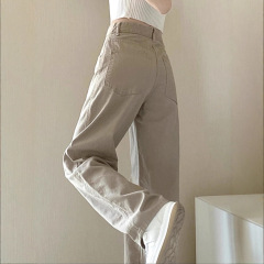 卡其色牛仔直筒裤子女2025春秋设计感小众宽松高腰大码百搭阔腿裤