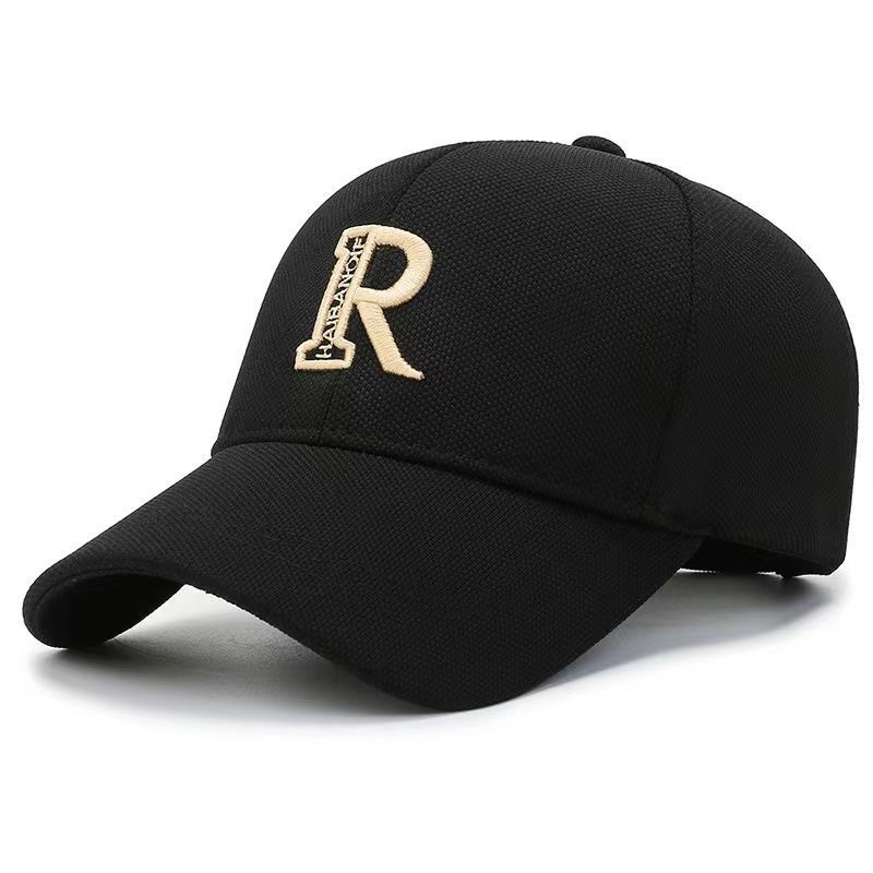 Brand Men's Baseball New Black and White R-Letter Trendy Deep Wide brim Hard Top Women's Duck Tongue Hat_voghion.com