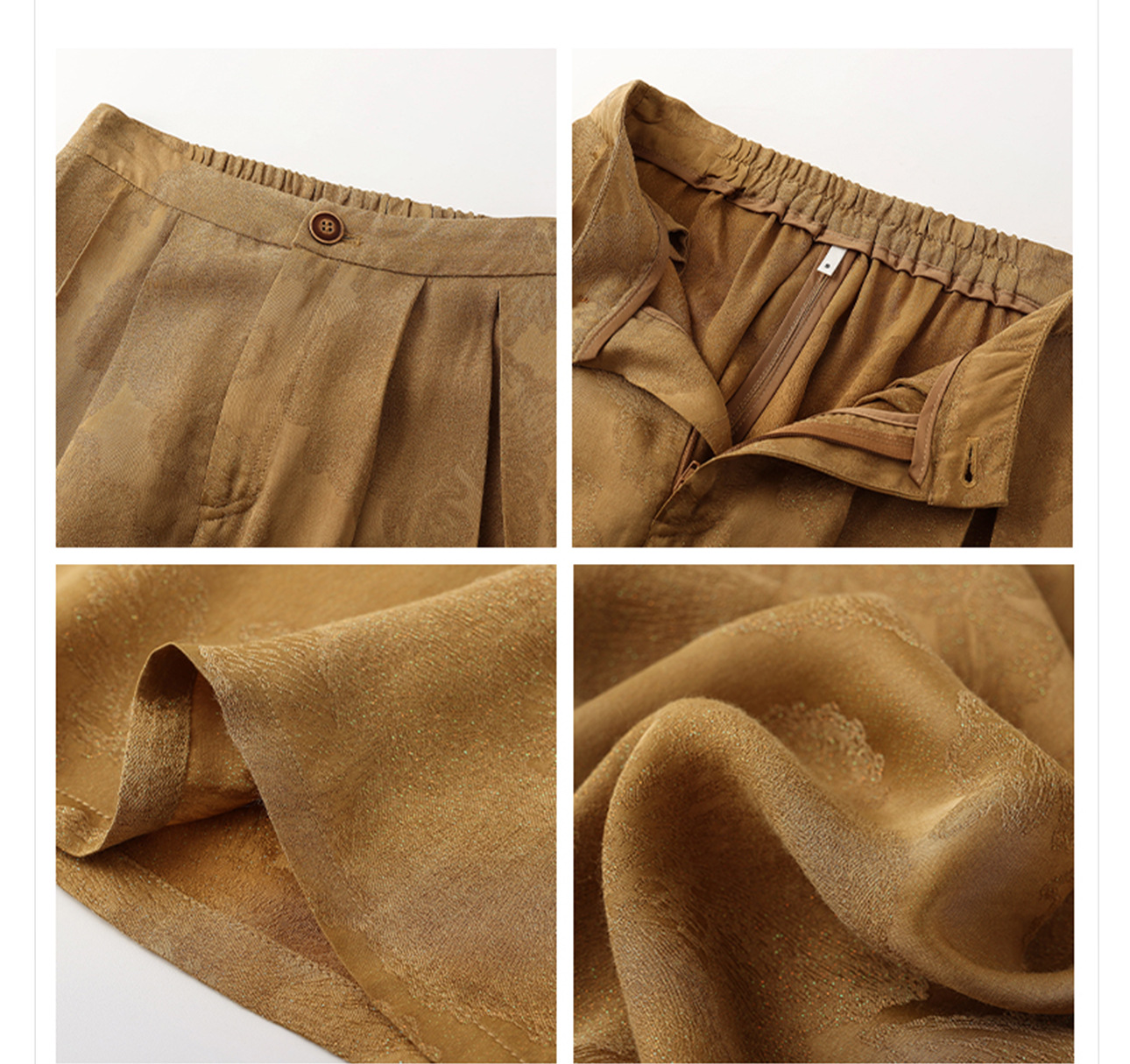 Quần ống rộng nữ phong cách Trung Hoa mới, chất rayon dệt vàng satin rủ — đen, Màu trắng nhạt, màu vàng chi tiết 32