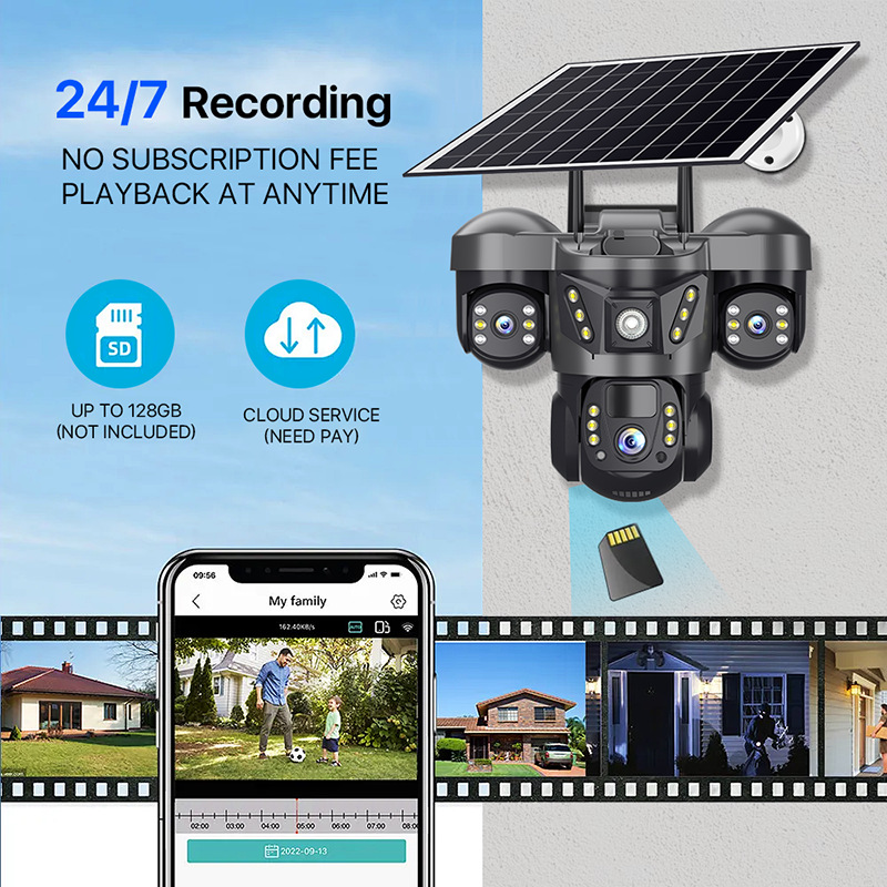 Three-lens three-screen 4G high-definition solar dome camera monitoring solar camera 4G solar 3lens undefined