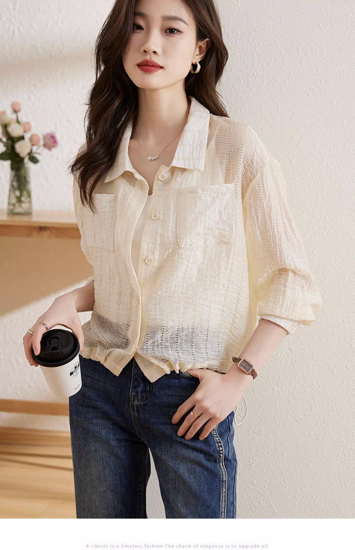 Áo khoác chống nắng nữ dáng dài tay dài xếp ly nhẹ — Màu xanh lá chi tiết 16